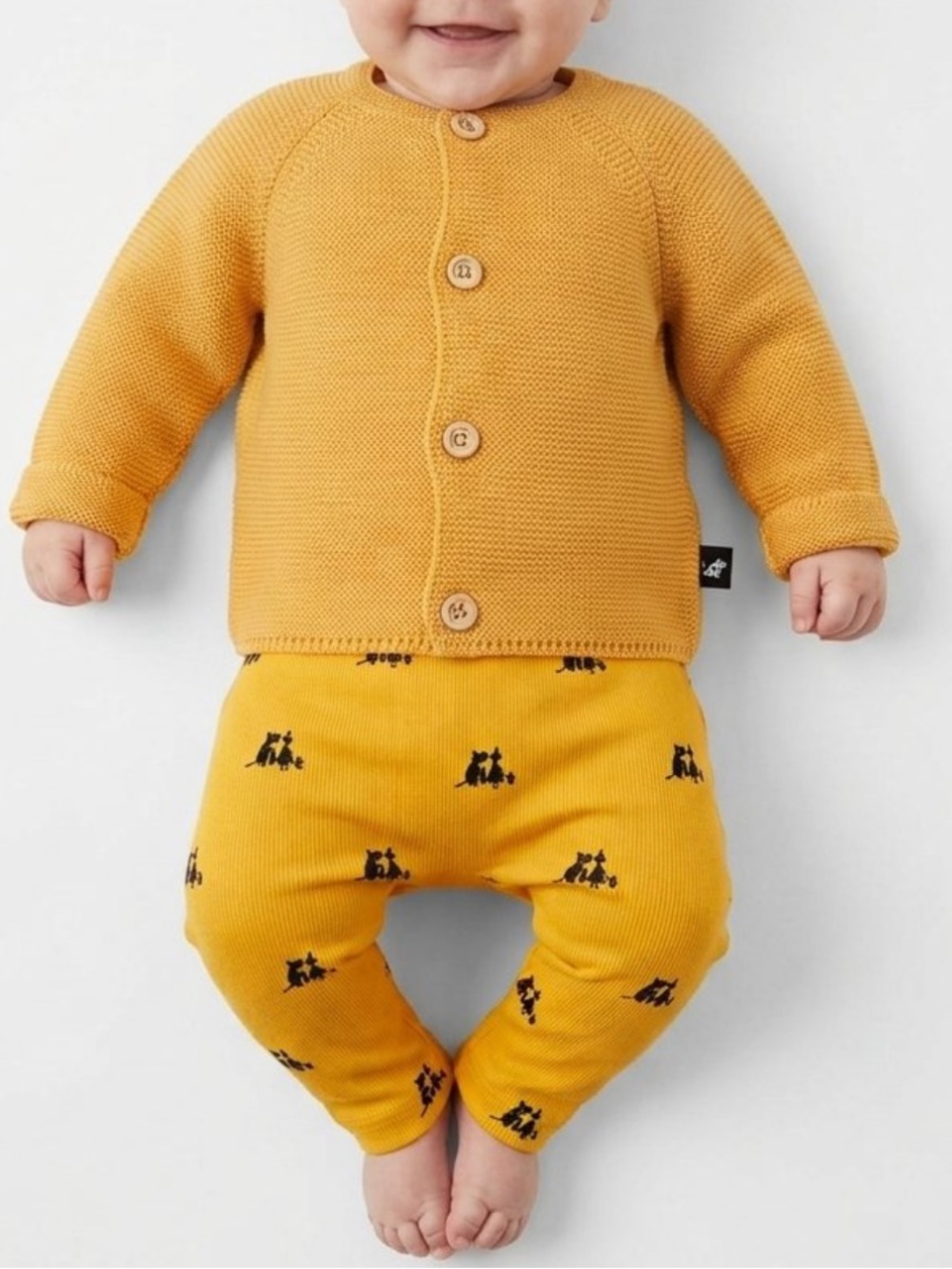 NWT Moomin x Reima Yellow Knit Cardigan & Printed Pants Set Sz 3-6 months